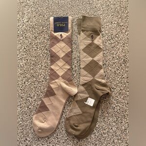 Ralph Lauren Men's Argyle Socks Tan and Cream 2 pairs NWT LARGE MENS RARE